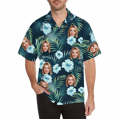 Custom Face Tropical Floral Hawaiian Shirt with Face for Men Personalized Photo Men Aloha Beach Fruit Flower Shirts