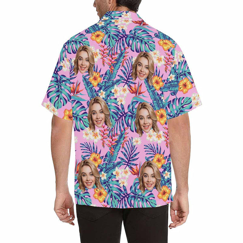 Custom Face Hawaiian Shirts for Men Short Sleeve Aloha Beach Shirt with Photo Tropical Palm Floral Casual Button Down Shirts