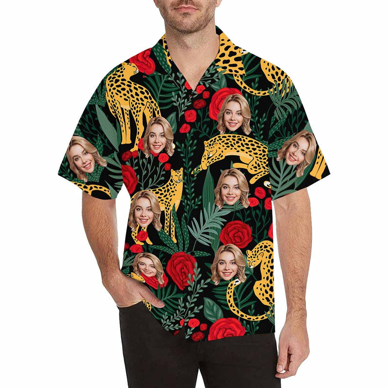 Custom Face Tropical Floral Hawaiian Shirt with Face for Men Personalized Photo Men Aloha Beach Fruit Flower Shirts