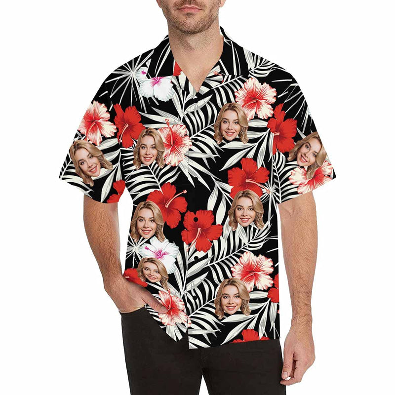 Custom Face Tropical Floral Hawaiian Shirt with Face for Men Personalized Photo Men Aloha Beach Fruit Flower Shirts