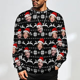 Funny Ugly Christmas Special Custom Face Men's Sweater Personalized Face Sweatshirt for Husband Father Boyfriend Light Line Snowflake Black