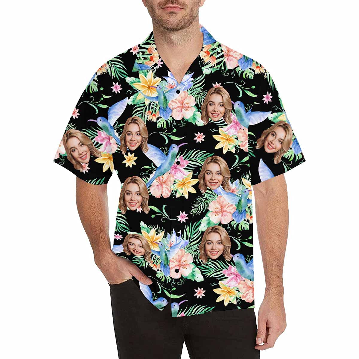 Custom Face Tropical Floral Hawaiian Shirt with Face for Men Personalized Photo Men Aloha Beach Fruit Flower Shirts