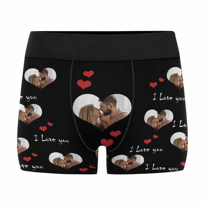 Custom Photo As Love Heart Shape I Love You Men's All Over Print Boxer Briefs Personalized Love Heart Underwear