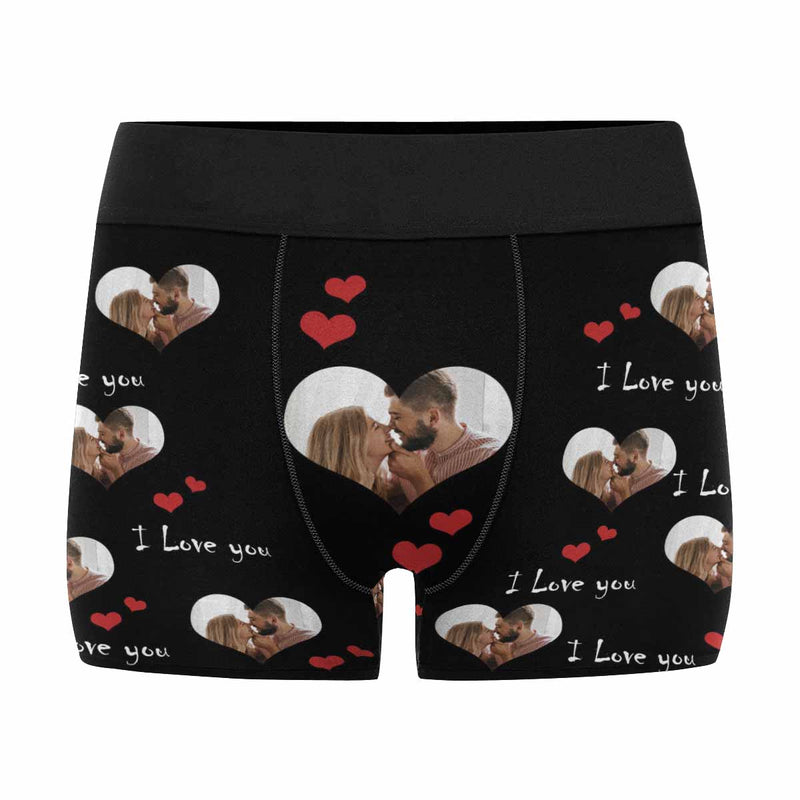 Custom Photo As Love Heart Shape I Love You Men's All Over Print Boxer Briefs Personalized Love Heart Underwear