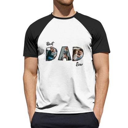 Custom 3 Photos Best Dad Ever Men's Black Short Sleeve T-shirt