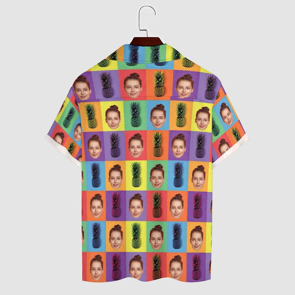 Custom Face Pineapple Colors Squares Men's Lapel Shirt Cuban Collar Hawaiian Shirt