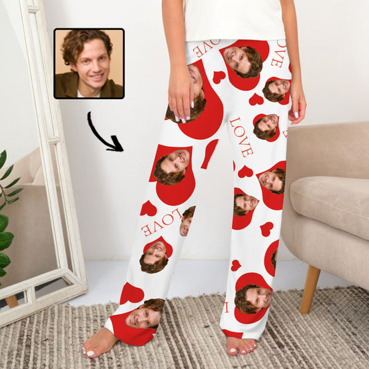 Custom Face Heart Love Sleepwear Personalized Women's Slumber Party Long Pajama Pants