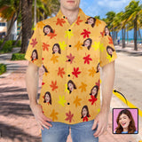 Custom Face Maple Leaf Print Men's Crinkle Thin Hawaiian Shirt