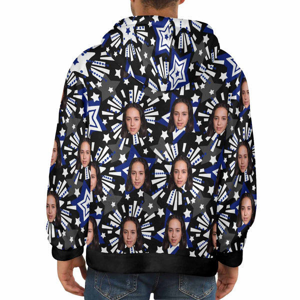 Custom Face Stars Soft Flannel Hooded Sweatshirt Hoodie