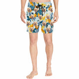 Custom Face Floral Fruits Palm Leaves Men's Mid-Length Swim Shorts - Cyan