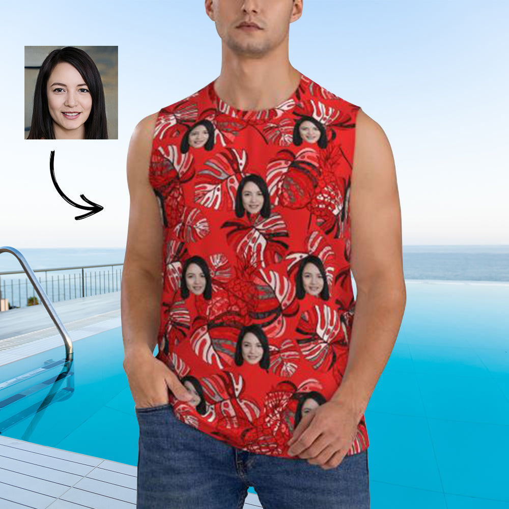 Custom Face Red Plant Men's Sleeveless T-Shirt Vest Tank Top