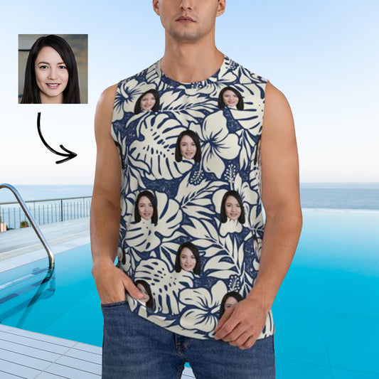 Custom Face White Plant Men's Sleeveless T-Shirt Vest Tank Top