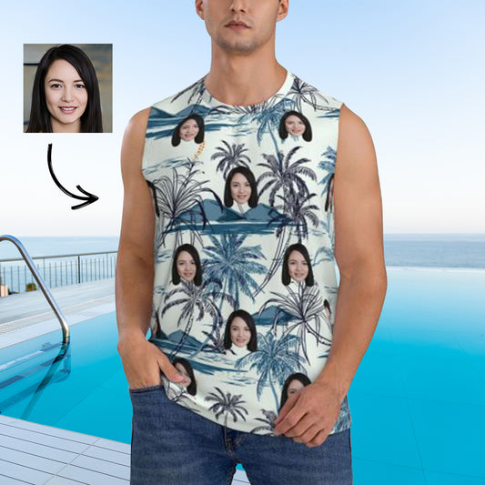 Custom Face Palm Trees Pattern Men's Sleeveless T-Shirt Vest Tank Top