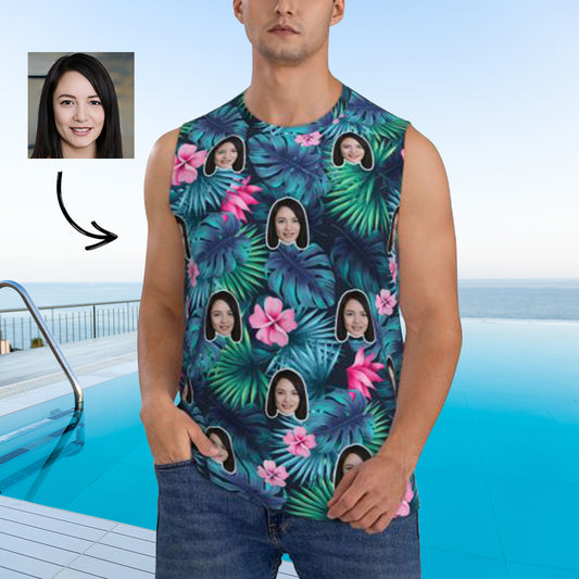 Custom Face Floral Pattern Men's Sleeveless T-Shirt Vest Tank Top