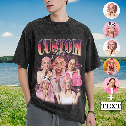 Custom Photo & Text Bootleg Shirt 90s Vintage Oversized Unisex T-shirt