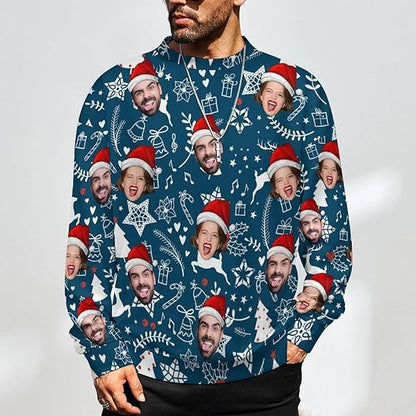 Funny Ugly Christmas Special Custom Face Men's Sweater Personalized Face Sweatshirt for Husband Father Boyfriend Red and Green