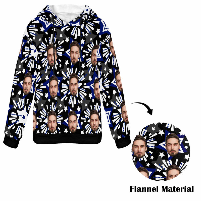 Custom Face Stars Soft Flannel Hooded Sweatshirt Hoodie