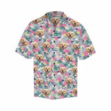 Custom Face Flower Leaves Men's All Over Print Hawaiian Shirt - White