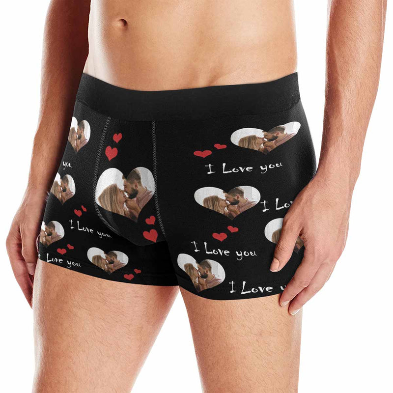 Custom Photo As Love Heart Shape I Love You Men's All Over Print Boxer Briefs Personalized Love Heart Underwear