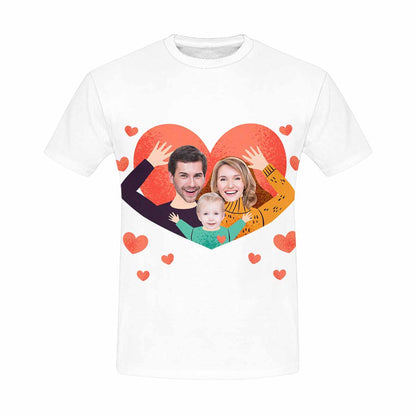 Custom Family Portrait Red Love Heart Background T-shirt