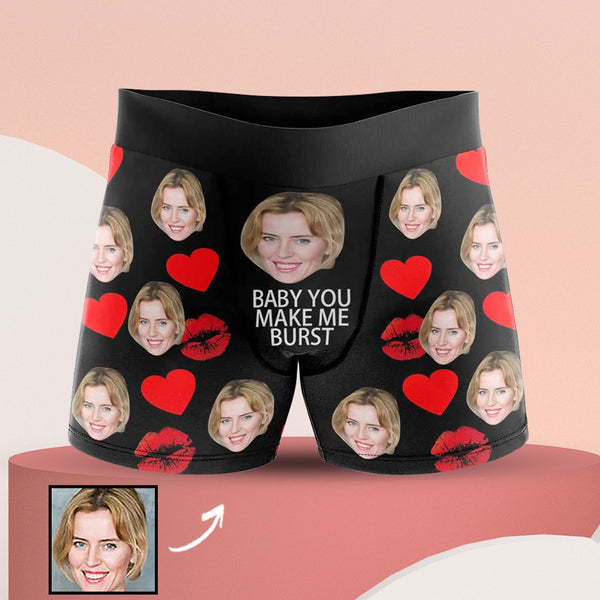 Custom Face Men's All Over Print Boxer Briefs Personalized Baby You Make Me Burst Underwear