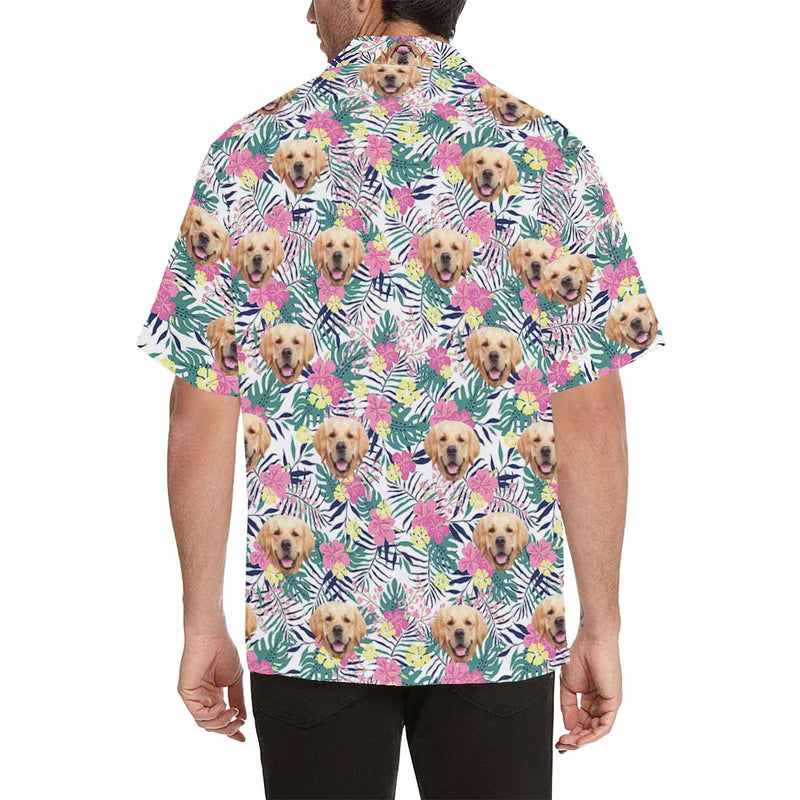 Custom Face Flower Leaves Men's All Over Print Hawaiian Shirt - White