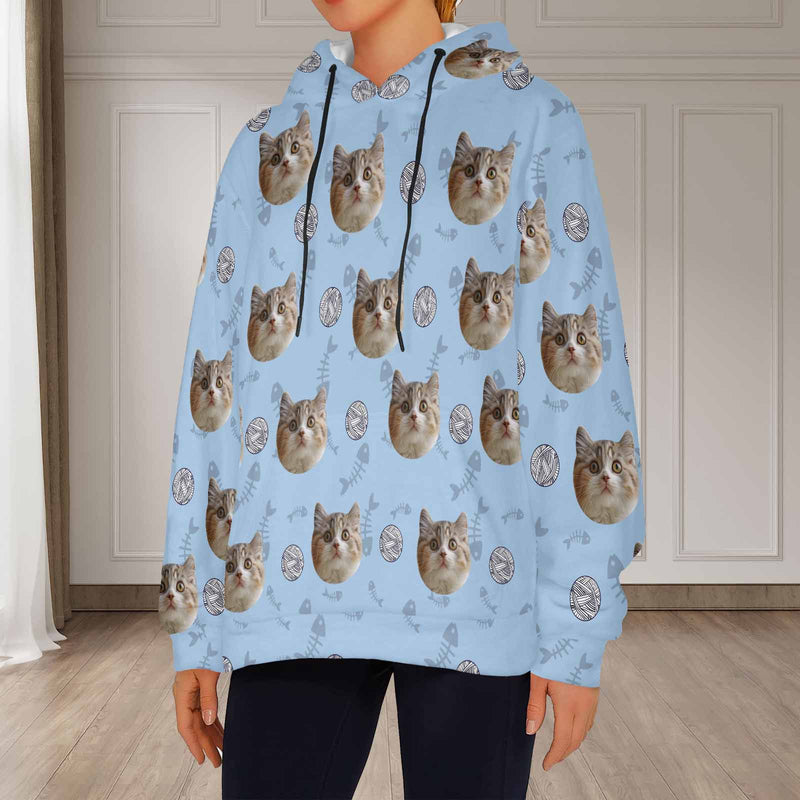 Custom Cat Face Soft Flannel Hooded Sweatshirt Hoodie