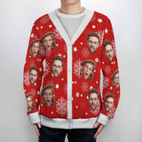 Custom Face Christmas Snowflake Pattern Fake Cardigan Unisex Crew Neck Sweater