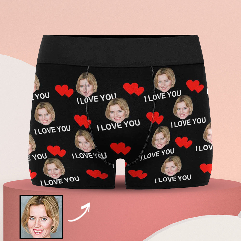 Custom Face Men's All Over Print Boxer Briefs Personalized I Love You Underwear