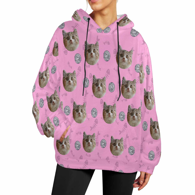 Custom Cat Face Soft Flannel Hooded Sweatshirt Hoodie