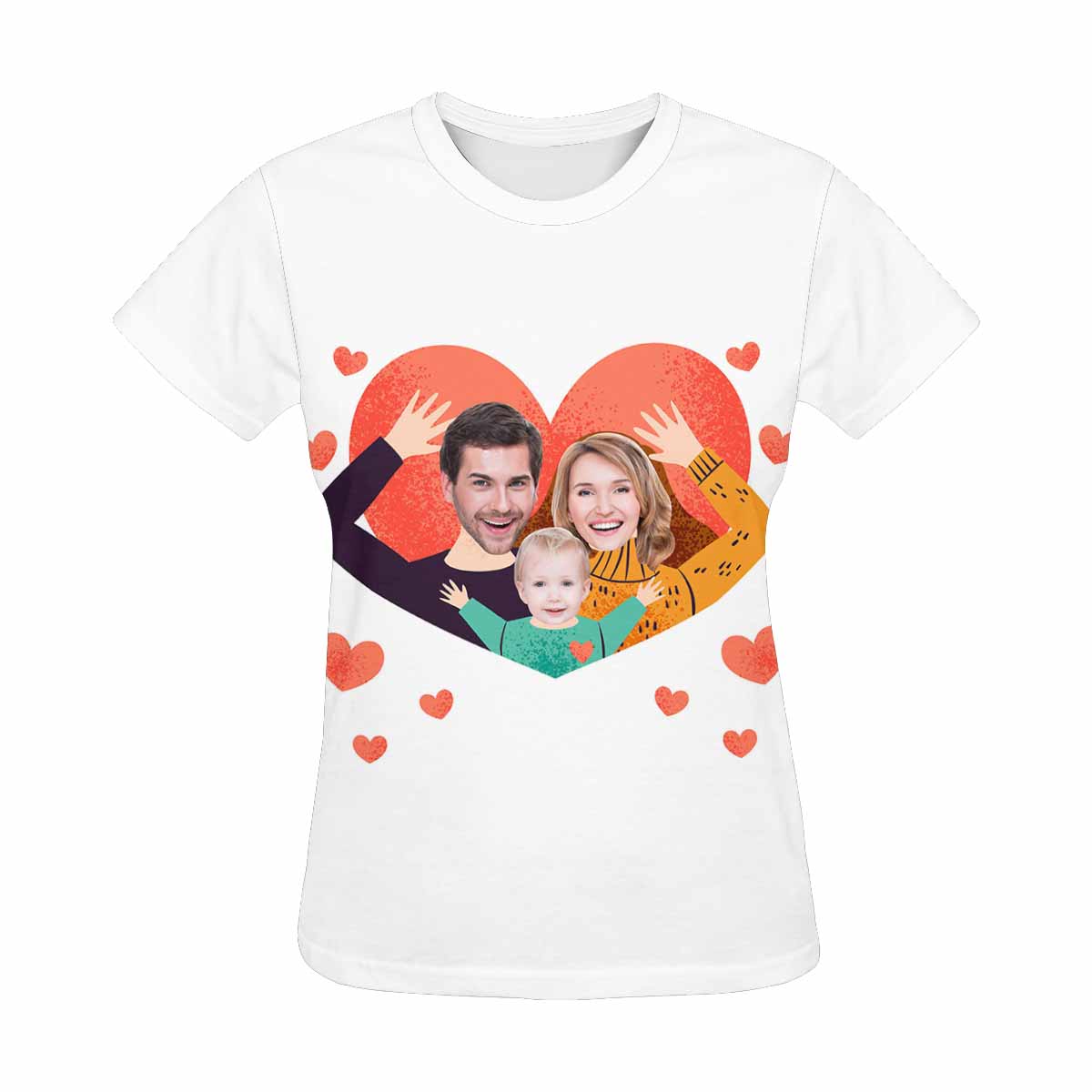 Custom Family Portrait Red Love Heart Background T-shirt