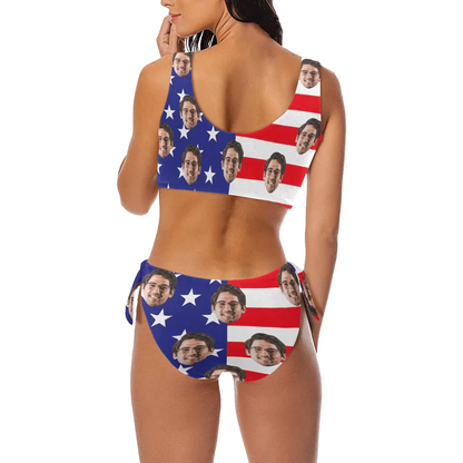 Personalized Swim Trunks Custom Face Banner Flag Men's Quick Dry Swim Shorts for Independence Day