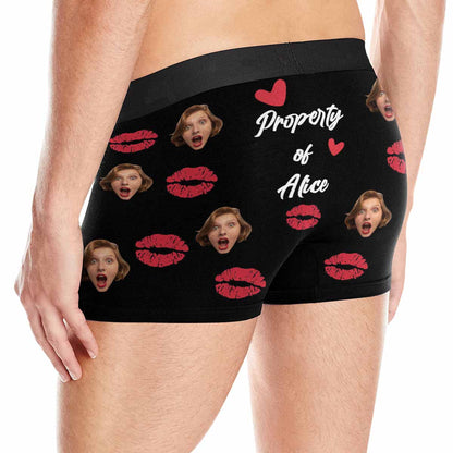 Custom Girlfriend Face & Text Lips Pattern Men's All Over Print Boxer Briefs Personalized Love Heart Underwear