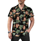 Custom Face Palm Trees and Camels Black Men's Lapel Shirt Cuban Collar Hawaiian Shirt