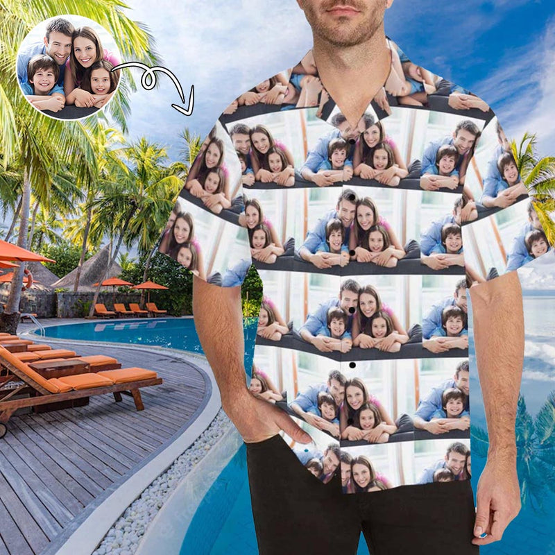 Custom 4 Photos Men's All Over Print Hawaiian Shirt, Personalized Aloha Shirt With Face Summer Beach Party As Gift for Vacation
