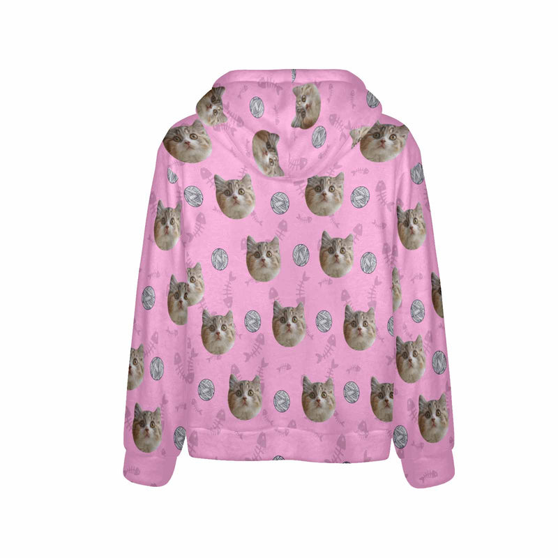 Custom Cat Face Soft Flannel Hooded Sweatshirt Hoodie