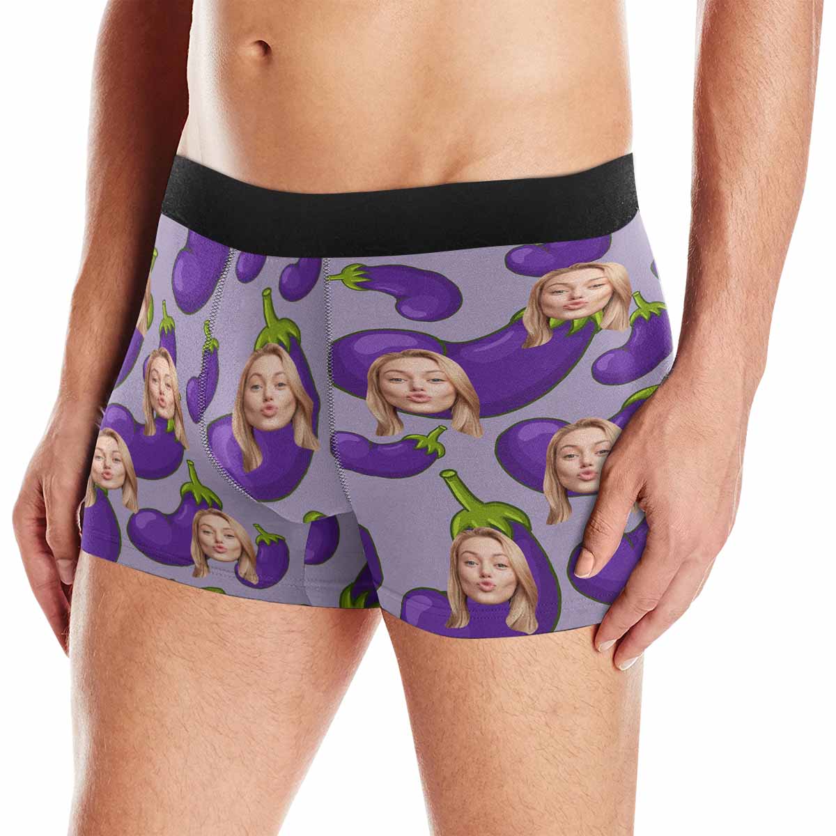 Custom Girlfriend Face Eggplant Pattern Men's All Over Print Boxer Briefs Personalized Underwear