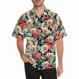 Custom Face Flower Leaves Men's All Over Print Hawaiian Shirt - Deep Bule