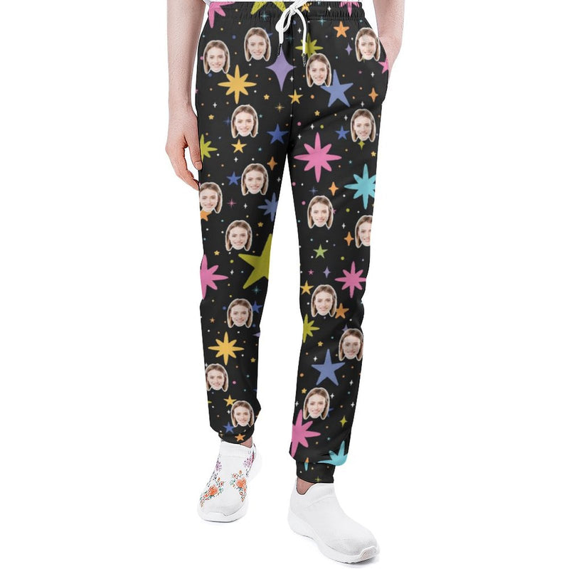 Custom Face with Stars Men's Sweatpants Personalized Sports Pants