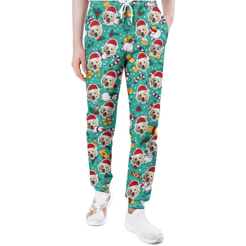 Custom Pet Face with Hats Snowman Christmas Gifts Men's Sweatpants Personalized Sports Pants