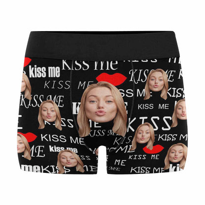 Custom Girlfriend Face With Kiss Me Text All Over Men's All Over Print Boxer Briefs Personalized Underwear