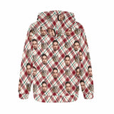 Custom Pet Face with Red Stripes Soft Flannel Hooded Sweatshirt Hoodie