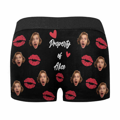 Custom Girlfriend Face & Text Lips Pattern Men's All Over Print Boxer Briefs Personalized Love Heart Underwear