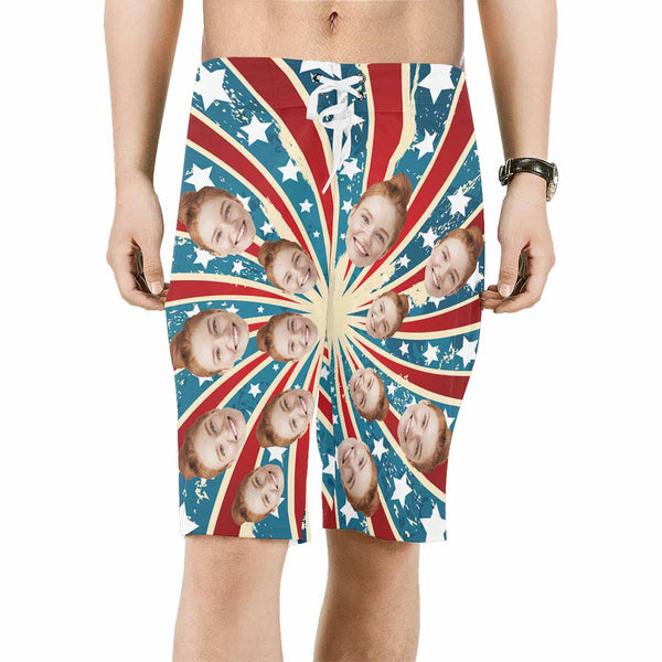 Custom Face Radiation Stripes Personalized Photo Men's Beach Shorts Drawstring Shorts