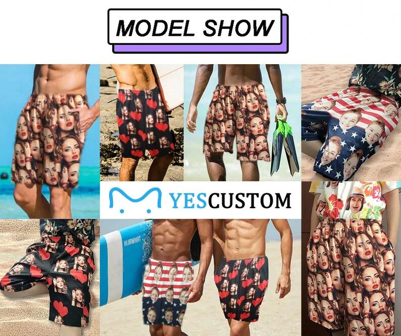 【Hot Selling】4th of July Beach outfits Custom Face Flag Personalized Photo Men's Elastic Beach Shorts