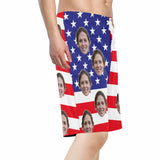 【Hot Selling】4th of July Beach outfits Custom Face Flag White Star Personalized Photo Men's Beach Shorts Drawstring Shorts