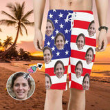 【Hot Selling】4th of July Beach outfits Custom Face Flag White Star Personalized Photo Men's Beach Shorts Drawstring Shorts