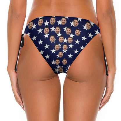 Side Tie-Custom Face Flag Star Personalized Bikini Swimsuit Bottom