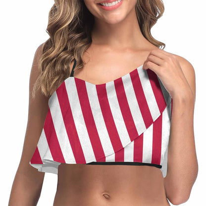 Custom #Bikini Top&Bikini Bottom-Custom Face Stripe Star Flag Ruffle Bikini Personalized Bikini Top And Bikini Bottom Fits All Body Types - YesCustom