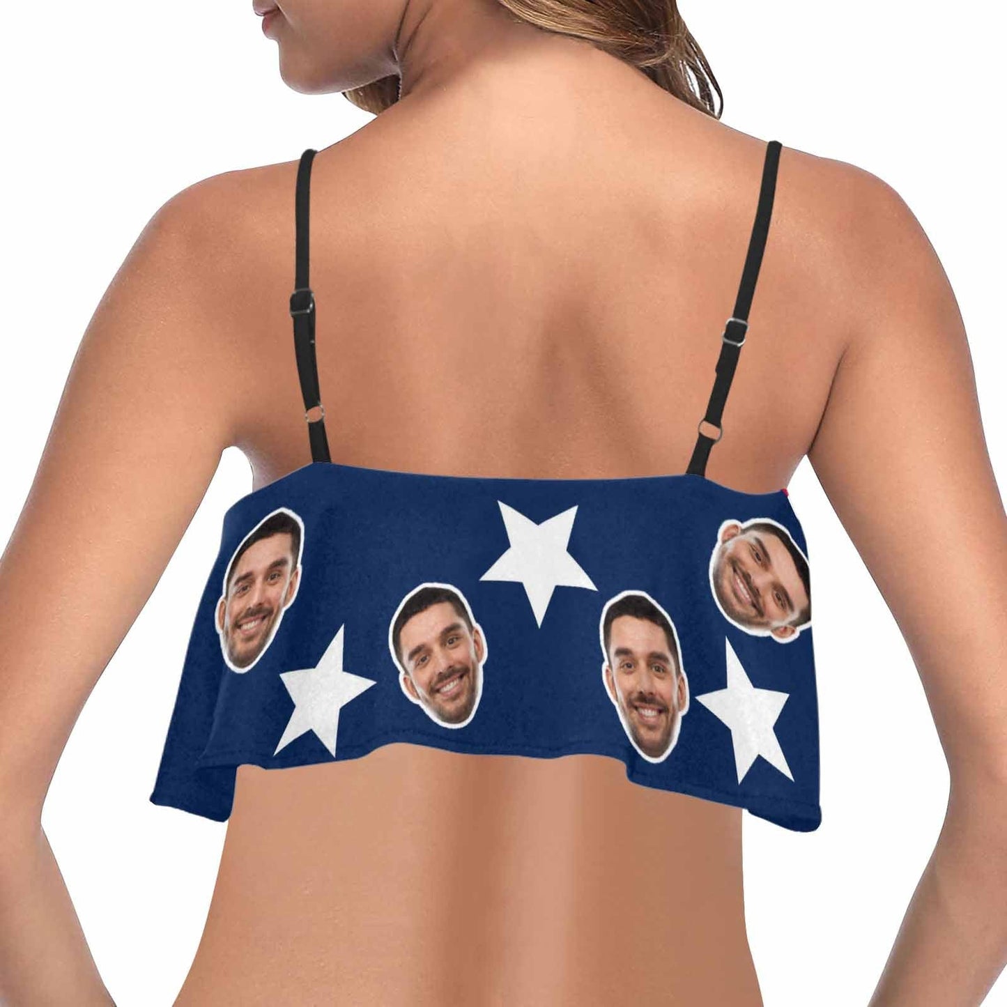 Custom #Bikini Top&Bikini Bottom-Custom Face Stripe Star Flag Ruffle Bikini Personalized Bikini Top And Bikini Bottom Fits All Body Types - YesCustom